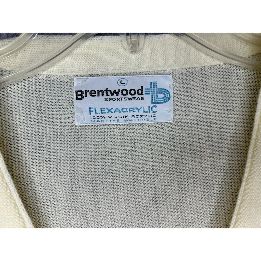 Vtg Brentwood Sportswear Men’s Light Yellow Cardigan Sweater Grandpa Acrylic L